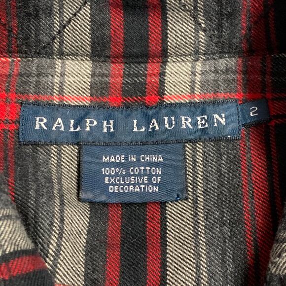 RALPH LAUREN Size XS Black Red White Cotton Plaid One Pocket Shirt - Picture 7 of 8